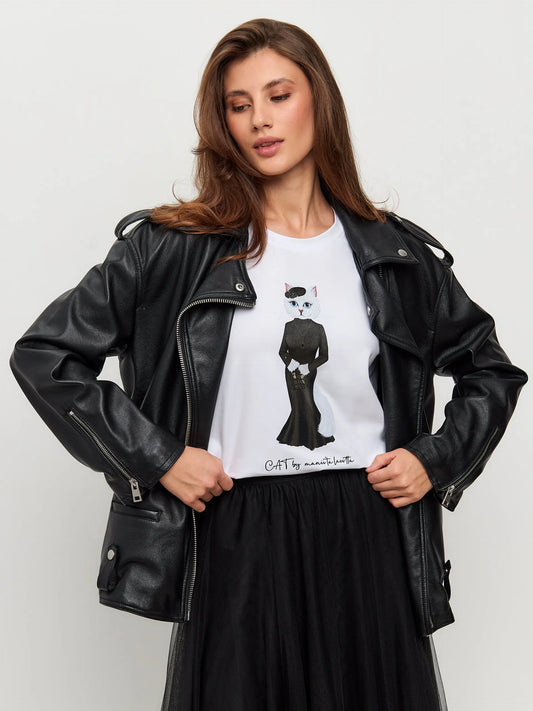 White t-shirt cat in black - Funny Cat T-shirt | For Cat Lovers | CAT by maniita lacitta