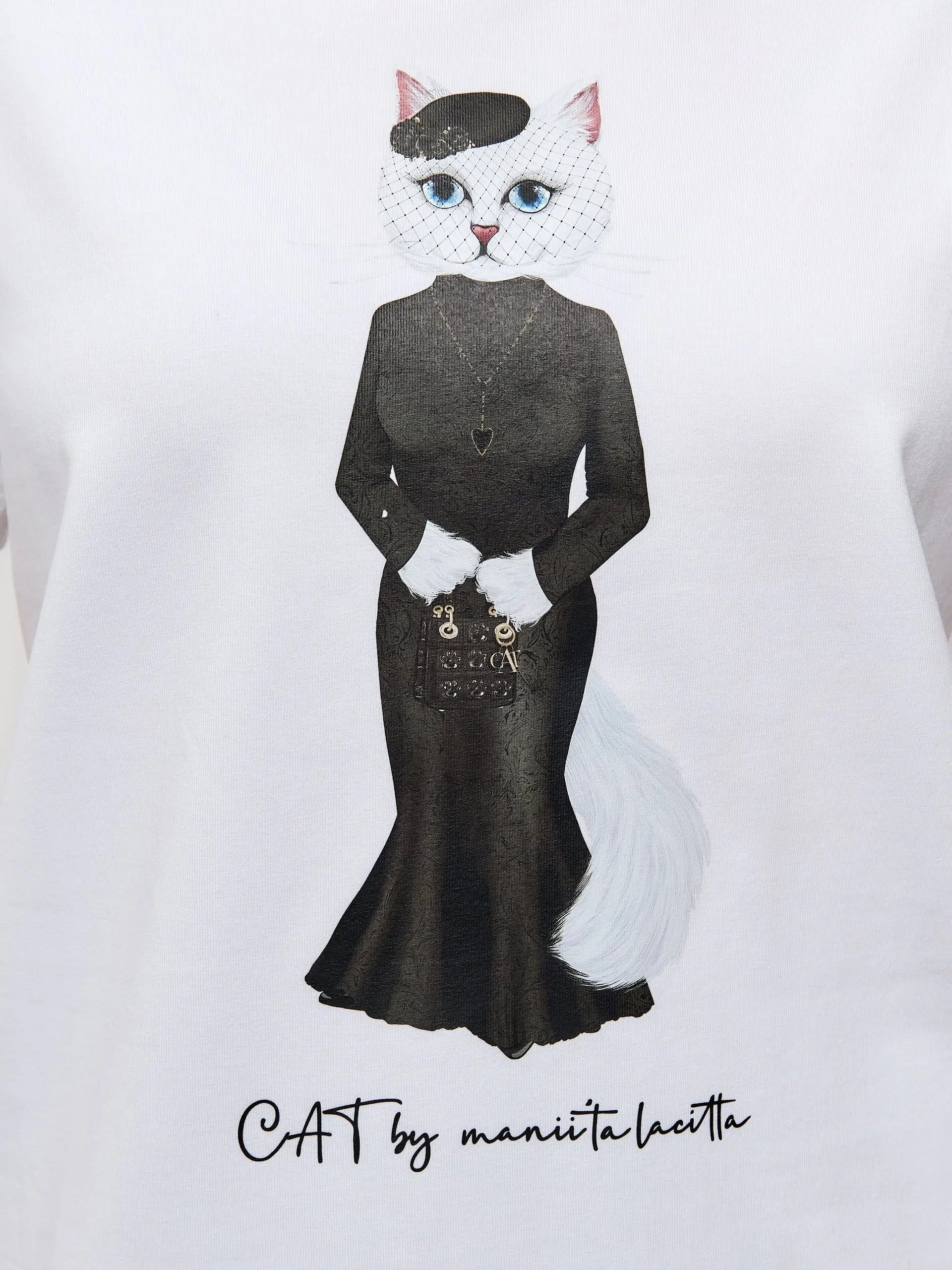 White t-shirt cat in black - Funny Cat T-shirt | For Cat Lovers | CAT by maniita lacitta