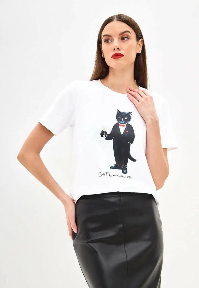 White t-shirt dandy cat - Funny Cat T-shirt | For Cat Lovers | CAT by maniita lacitta