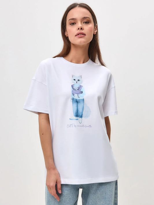 White t-shirt mother cat - Funny Cat T-shirt | For Cat Lovers | CAT by maniita lacitta