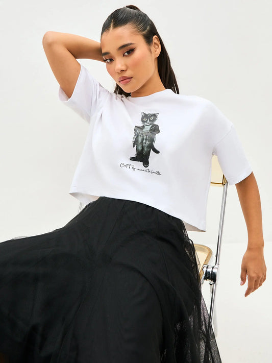 White t-shirt rocker cat - Funny Cat T-shirt | For Cat Lovers | CAT by maniita lacitta