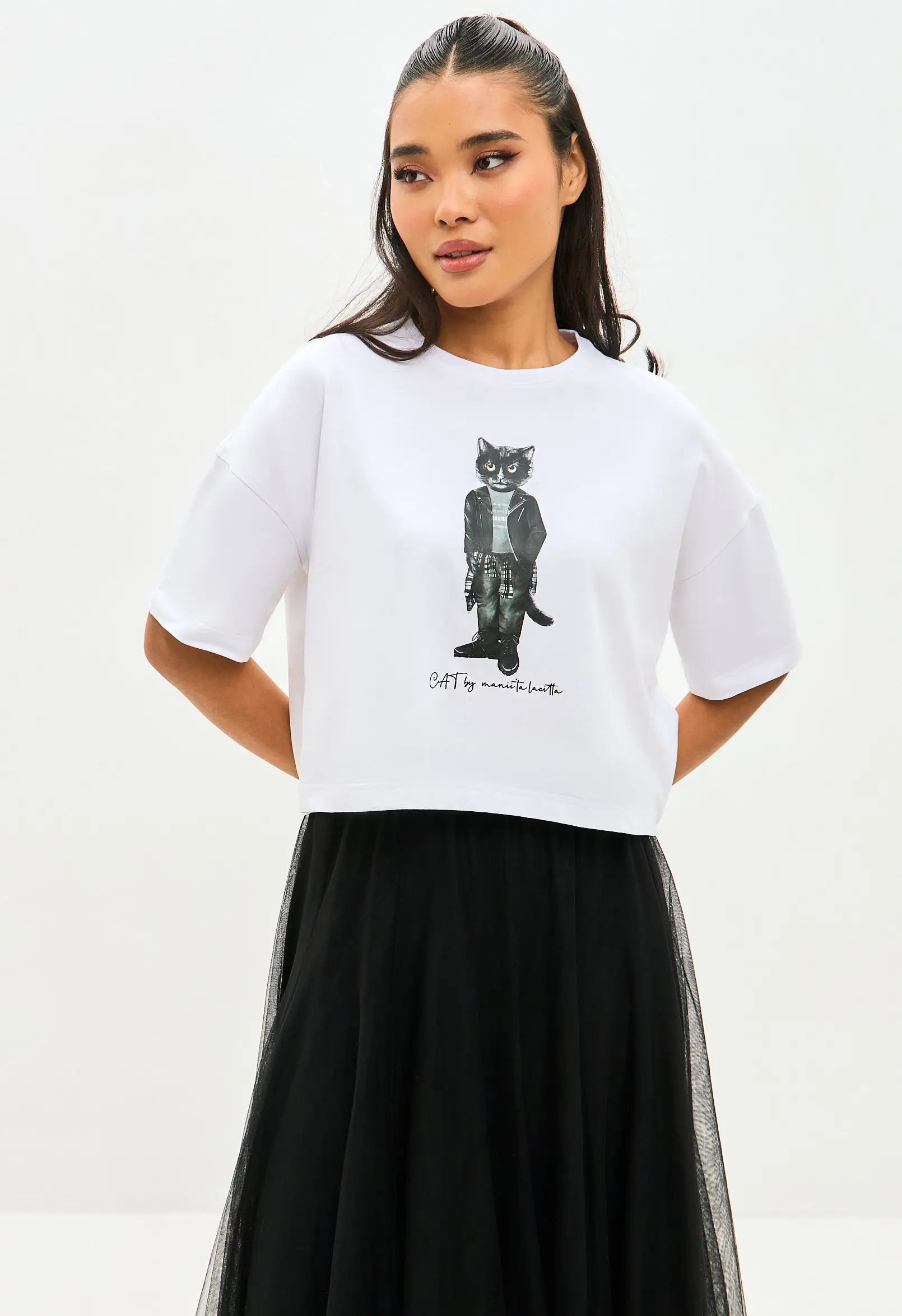White t-shirt rocker cat - Funny Cat T-shirt | For Cat Lovers | CAT by maniita lacitta
