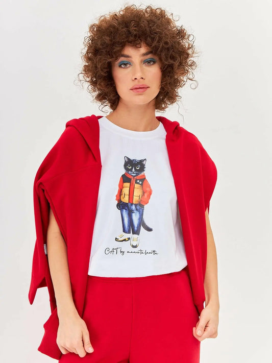 White t-shirt sport casual cat - Funny Cat T-shirt | For Cat Lovers | CAT by maniita lacitta