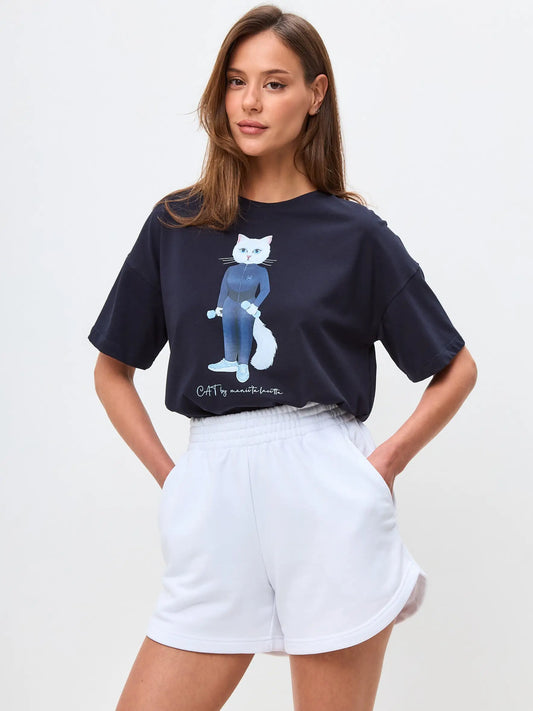 White women’s shorts - Funny Cat Bottom | For Cat Lovers | CAT by maniita lacitta