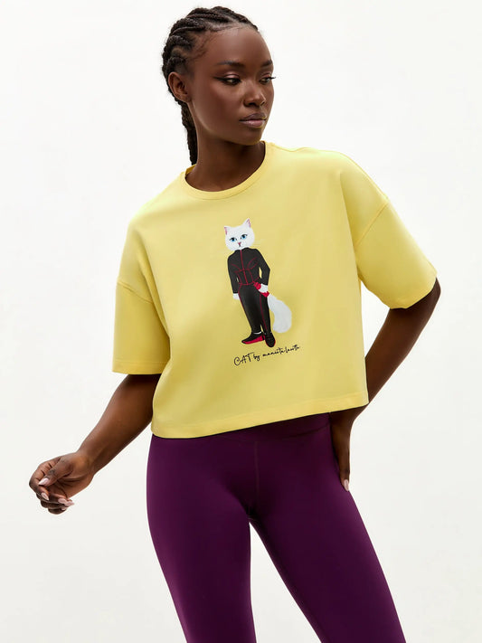 Yellow short oversized t-shirt sport cat - Funny Cat T-shirt | For Cat Lovers | CAT by maniita lacitta