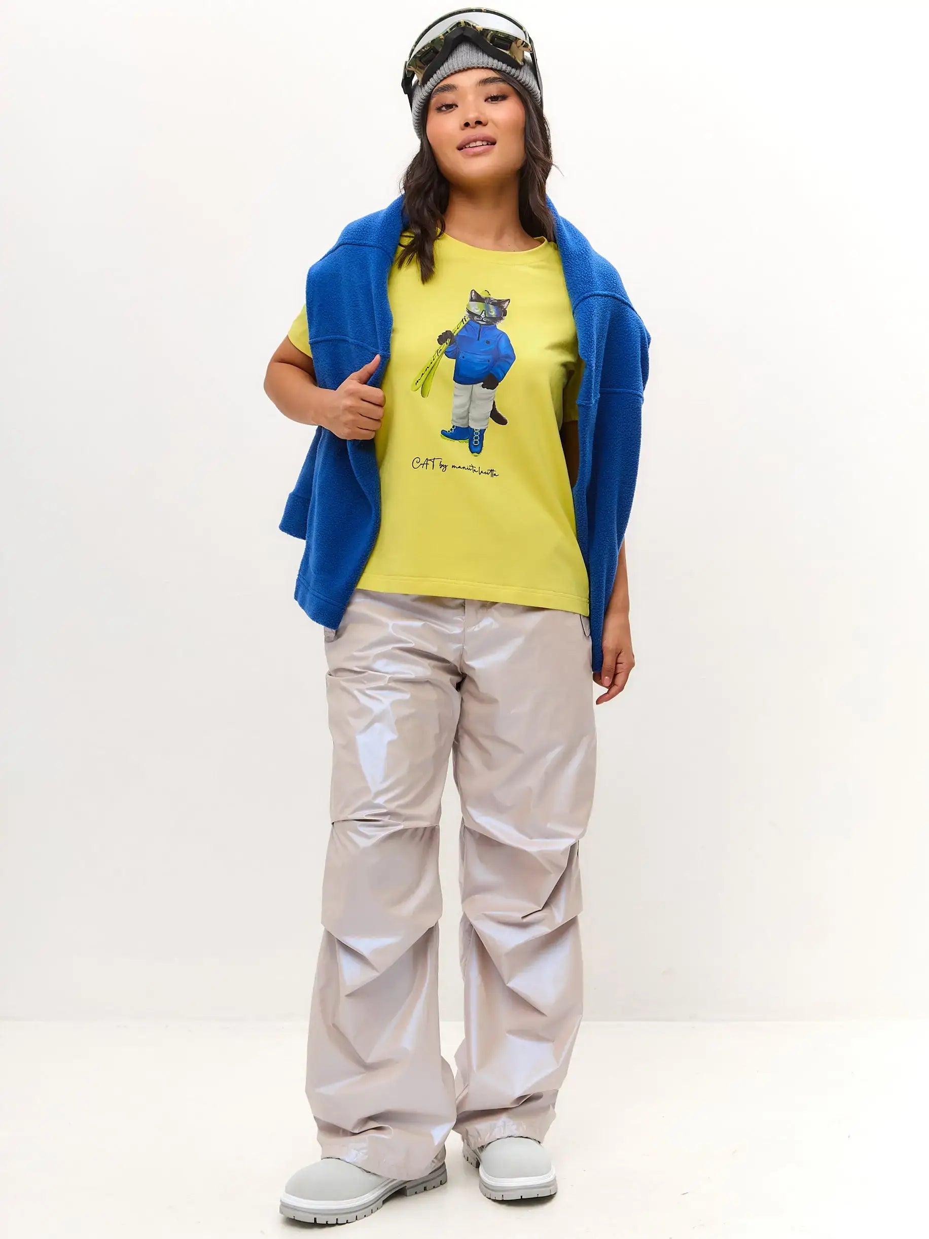 Yellow Printed T-shirt SKI CAT - T-shirt