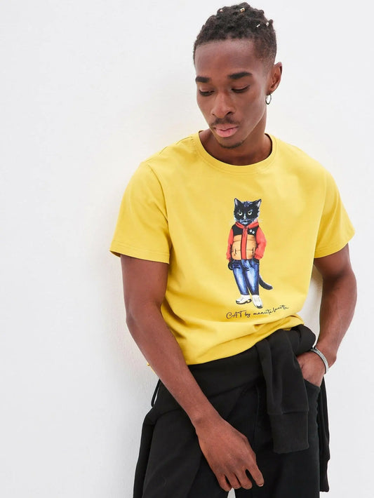 Yellow t-shirt sport casual cat - Funny Cat T-shirt | For Cat Lovers | CAT by maniita lacitta